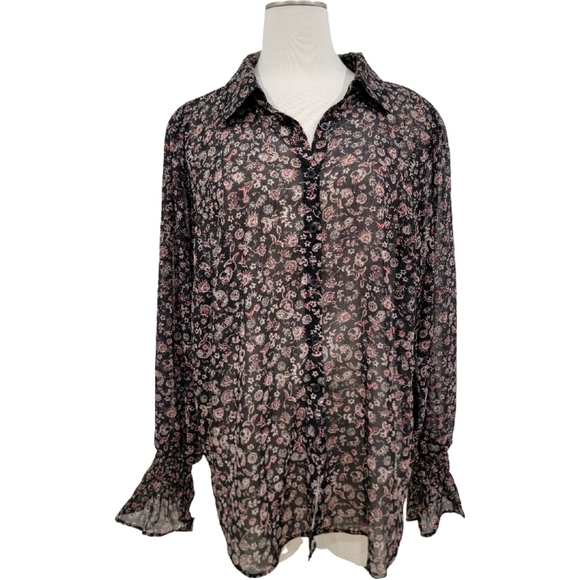 Festi Tissue Weight Chiffon Button Front Puff Sleeve SZ 1X - Picture 5 of 11